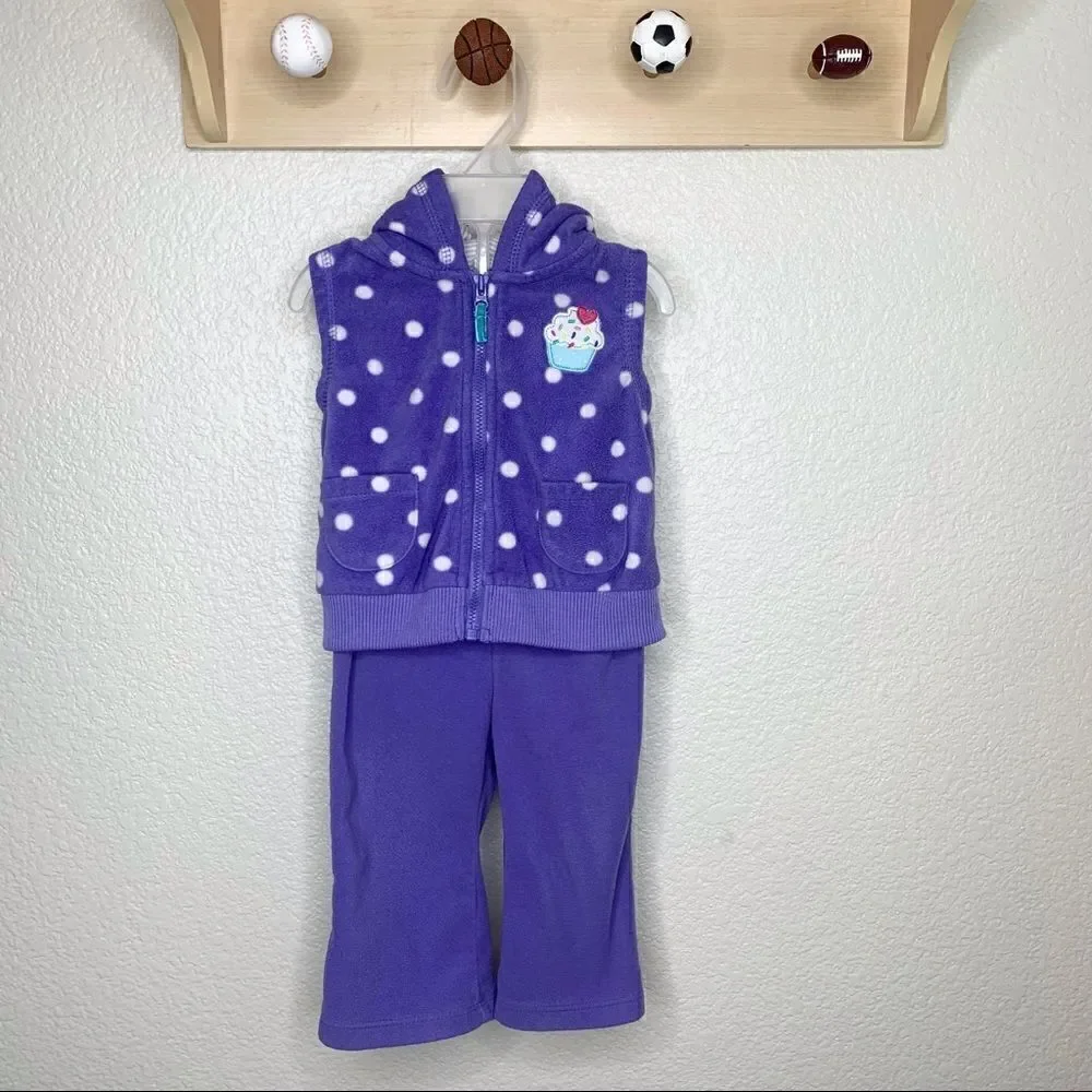 Carter’s 9 Months Baby Girl Fall/Winter Purple Fleece Vest & Pants Set
